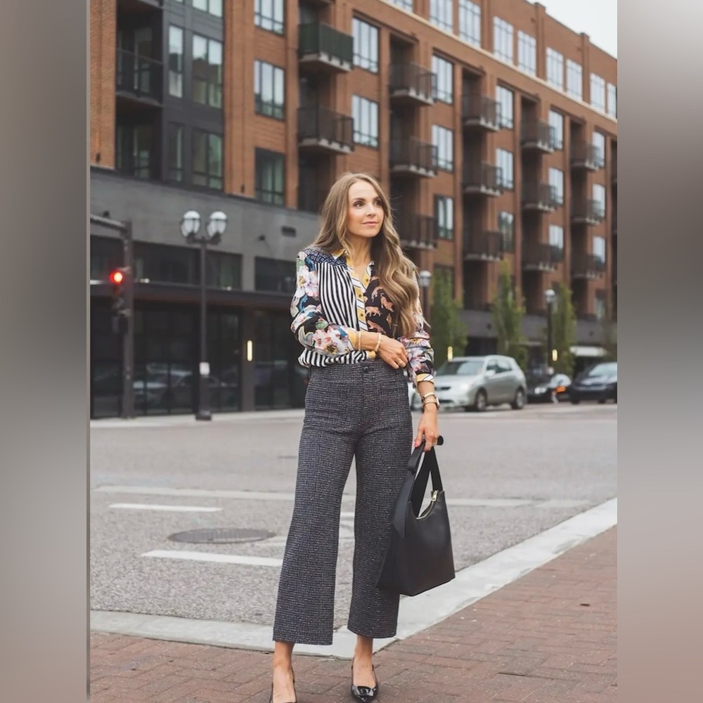 NWT Anthropologie The Colette Cropped Wide-Leg Pants Maeve Merrick White Tweed - Picture 3 of 9